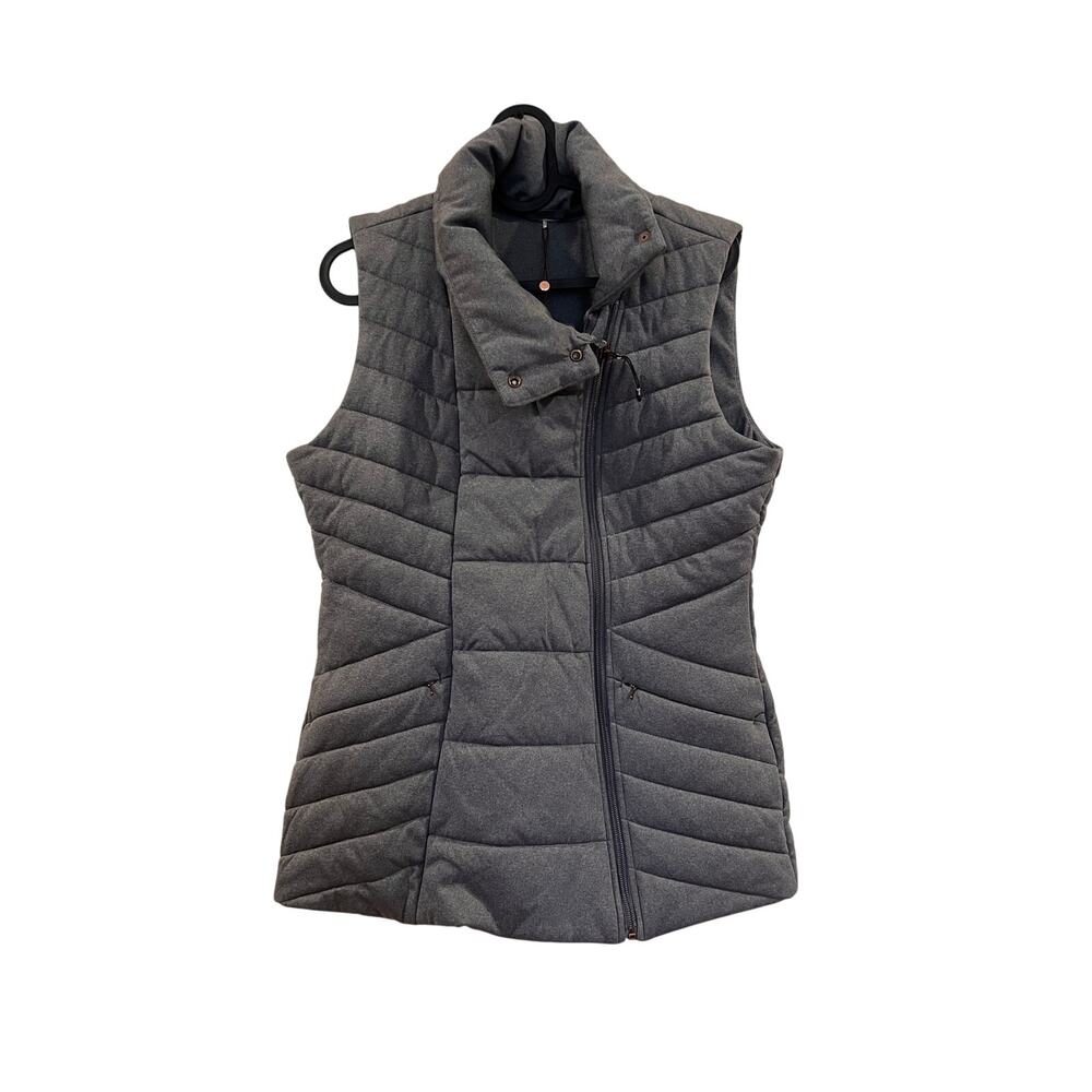 Gray asymmetrical puffer vest